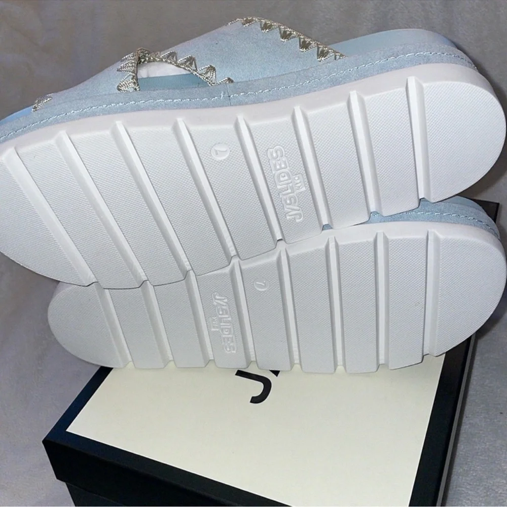 NIB J/SLIDES BAE Light Blue Faux Suede Sandal ANTHROPOLOGIE - Picture 10 of 11